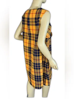 Vintage 1960'S M.H. Fine Co Yellow & Blue Plaid Wool Blend Shift Dress (12) thumbnail 5