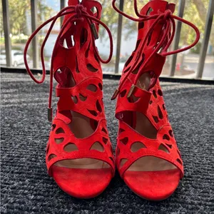 Aldo Red Cut-Out Lace-Up Heels thumbnail 1