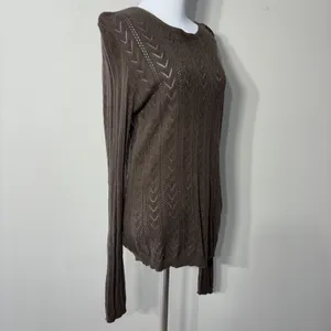Ralph Lauren Silk Cashmere Sweater Womens‎ Large Green Brown Pointelle Open Knit thumbnail 11