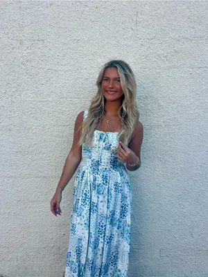 Floral Sleeveless Corset Front Tie Midi Dress Large thumbnail 3