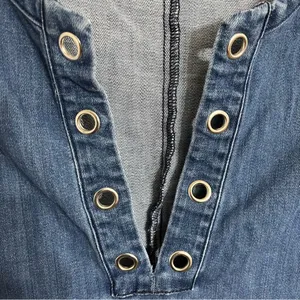 Aerie Denim Lace Up Grommet Shift Dress Medium Wash Ruffle Hem Fringe Large‎ thumbnail 3