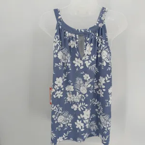 Loveappella Top Womens 1X Blue Ivory Floral Halter Tank Keyhole Back NWT READ thumbnail 3