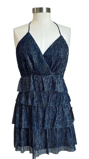 Lulus Glowing Gorgeous Blue Multi Metallic Tiered Mini‎ Dress Size Small thumbnail 1