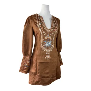 Brown Floral Print V-Neck Long Sleeve Bodycon Mini Dress thumbnail 5