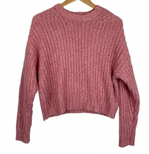 American Eagle Pink Chunky Knit Crop Sweater thumbnail 1
