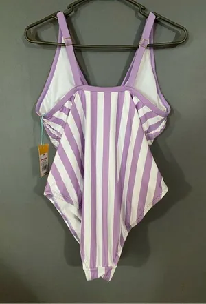 Kona Sol One Piece V-neck Striped Swimsuit Size 16W NWT thumbnail 2