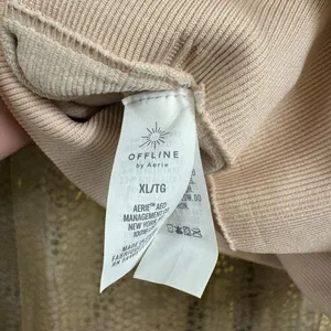 Aerie OFFLINE Ivory Pink Sidewalk Seamless Ribbed Cropped Long Sleeve‎ Top XL thumbnail 5