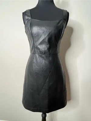 Abercrombie & Fitch Black Faux Leather Mini Dress Adjustable Goth Pinafore thumbnail 2