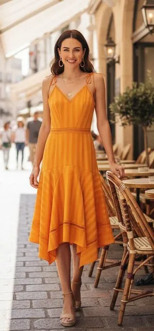 Keepsake the Label Arrows Midi Dress Orange Asymmetrical Hem Strappy Summer M thumbnail 1
