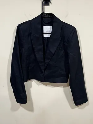NWT Abercrombie & Fitch 100% linen black One Button Cropped Blazer size S thumbnail 7