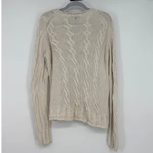 Brooks Brothers Silk Cotton Cable Knit Sweater Womens Large Cream Off White L‎ thumbnail 2