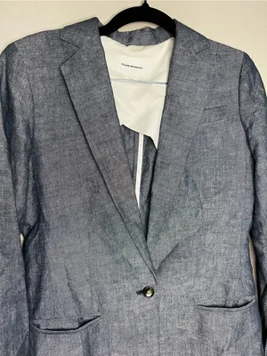 Club Monaco Borrem Linen Blue Heathered One Button‎ Preppy Quiet Luxury Blazer thumbnail 3