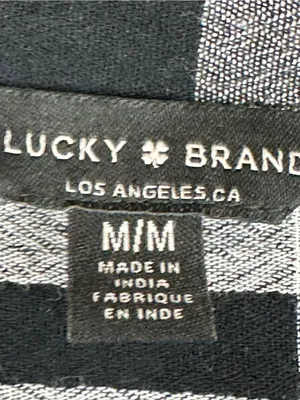 Lucky Brand Womens Black Plaid Button Front Blouse Black White Gray M Y2K Grunge thumbnail 3