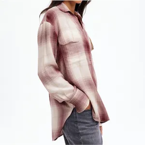 Madewell NEW Long Sleeve Flannel Popover Shirt Womens XL Plaid Burgundy Tunic thumbnail 2