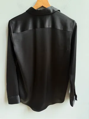 Aritzia Babaton Prospect Satin Shirt Black Button Down Blouse Size Small thumbnail 8