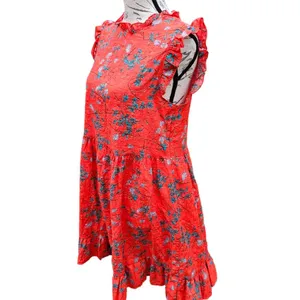 Ces Femme Women's Red Floral Cotton Ruffle Sleeveless Mini‎ Dress Size Medium thumbnail 3