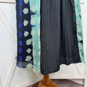 Zara Beaded Silk Pleated Multi Pattern Fit‎ Flare Halter Dress Black Teal Medium thumbnail 6