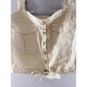 Free People We The Free Palm Desert Cream Ivory Button Crop Top thumbnail 8