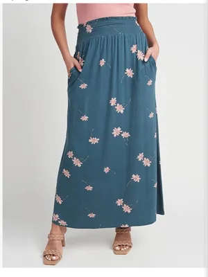 DR2 Daniel Rainn Green Pink Floral Smocked Boho Midi Maxi Skirt thumbnail 2