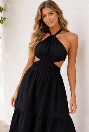 Self contrast x Anthropologie black cut out maxi dress size‎ medium NWT thumbnail 1
