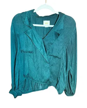 Anthropologie Maeve Almeria Emerald Green Paisley‎ Blouse Sz Small thumbnail 1