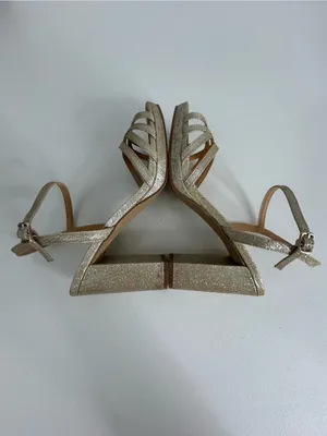 Badgley Mischka American Glamour Xandra Block Heels Champagne Glitter Size 8.5 thumbnail 5