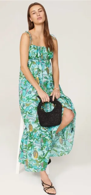 kate spade Green Floral Tie-Shoulder Maxi Dress with pockets thumbnail 1