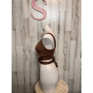 Brown Twist Front Wrap Crop Top – Size Small thumbnail 2