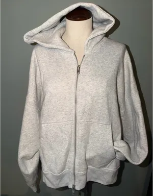 Abercrombie & Fitch oversized cropped Light Gray Zip-Up Hoodie thumbnail 1