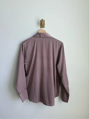 H&M Satin Button Down Blouse Womens M Dusty Rose Pink Long Sleeve Work Office thumbnail 6