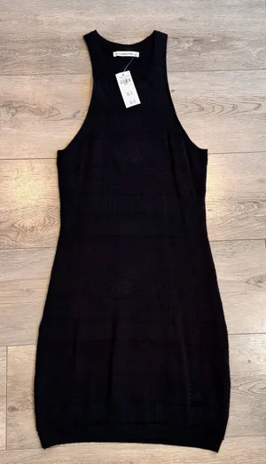 NWT Abercrombie Fitch Womens Black Textured Knit Mini Dress Tank Small‎ S thumbnail 1