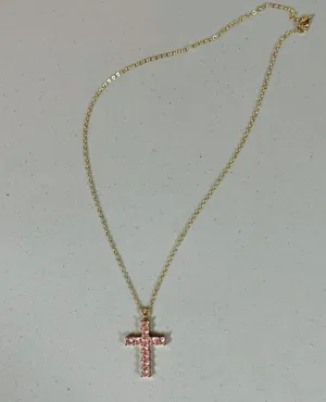 Gold Pink Diamond Diamonds Cross Necklace Jewelry 💖✨ thumbnail 3