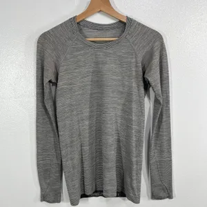 Lululemon Swiftly Tech Long Sleeve Top Race Length‎ 6 Gray White Stripe Shirt thumbnail 2