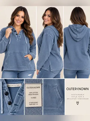 Outerknown Women's Faded Denim-Blue Cotton Hooded Pullover thumbnail 2