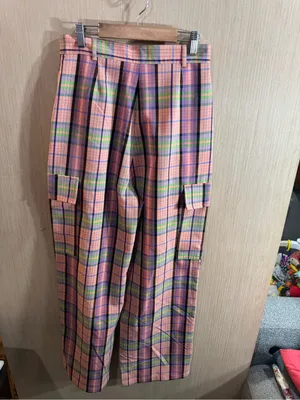 Women’s Collusion High-Waist Pink Plaid Wide-Leg Pants Size 6 thumbnail 2