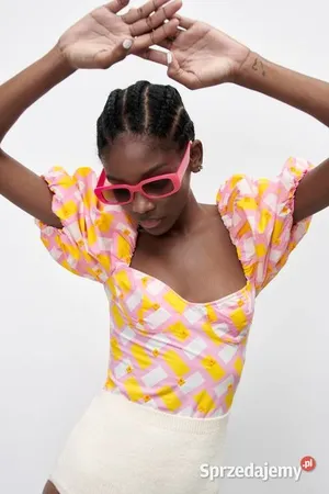 ZARA Yellow Pink Puff Print Sleeve Bodysuit thumbnail 1