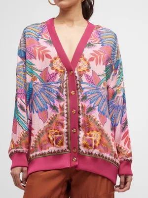 Farm Rio Macaw Scarf Pink Cardigan S NWOT thumbnail 1