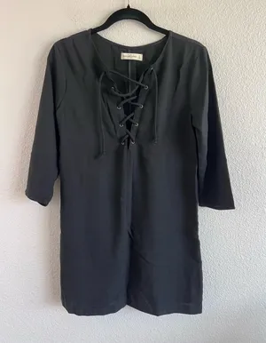 Abercrombie and Fitch Lace Up Tunic Shift Dress Black Small thumbnail 1