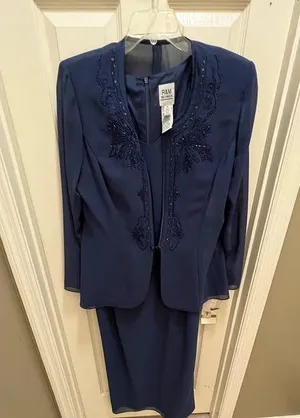 R&M Richard's 2 piece jacket dress, maxi length. Color is Slate. Size 14. NWT thumbnail 1