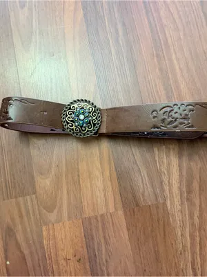 Women’s Brown Leather Belt with Decorative Filigree Buckle thumbnail 2