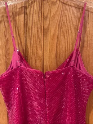 LIKELY Sequin Spaghetti Strap Draped Cowl Neck Mini Dress Fuchsia Pink Size 8 thumbnail 8