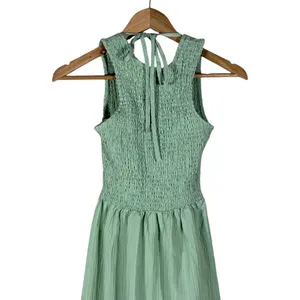 ASOS DESIGN Smocked Halter Seersucker Maxi Dress Sage Green Boho Summer Size XS thumbnail 2