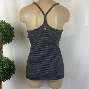 Lululemon Black & Gray Striped Sleeveless Athletic Sport Tank Top 4 thumbnail 3