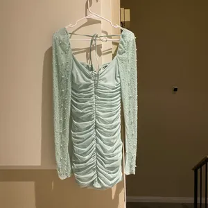 Oh Polly Elegant beaded Long Sleeve mini party Dress, back zipper, size 6 thumbnail 4