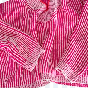 Pink and White Striped V-Neck Knit Sweater w Relaxed Boxy Fit LG/OS thumbnail 8