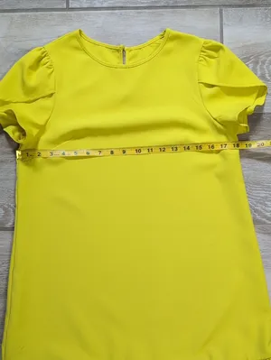 Yellow Petal Sleeve Ruffle Hem Dress Size Small | Ruffle Hem Short Sleeve Dress thumbnail 6