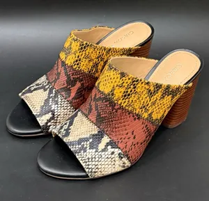 GIBSON LATIMER Mya Patchwork Snakeskin Leather Block Heel Mules Size 7.5 thumbnail 1