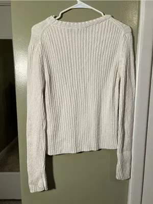 Moani Women's Size F Crewneck Sweater White Ribbed Merino Wool Cashmere Blend thumbnail 4