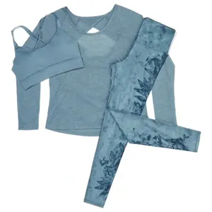 Marika 2 Piece Athleisure Set Cyan Blue - Sports bra and Long Sleeve Tee Shirt thumbnail 1