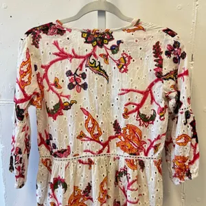 Gianni Bini 3/4 Sleeve Mini Dress‎ Babydoll Tassels Cotton Boho Floral Eyelet XS thumbnail 7